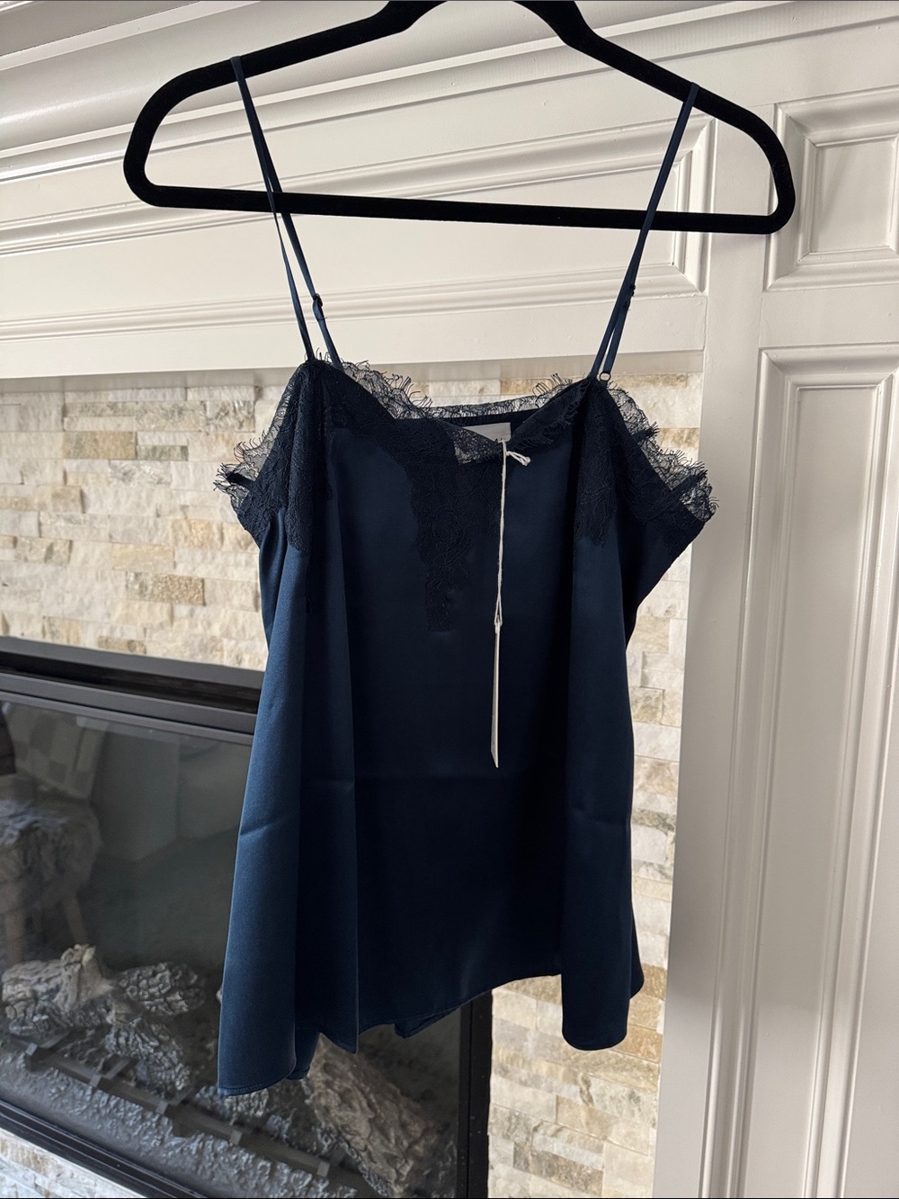 NWT Cami NYC Navy Lace-Trim Silk Camisole Top Medium